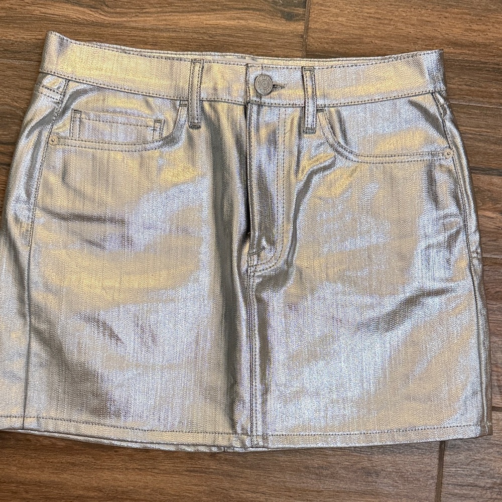Frame Denim Metallic Silver Mini Skirt